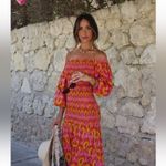 ZARA  smocked maxi dress midi blogger favorite colorful print neon balloon sleeve Photo 3