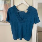 Sézane Sezane Miranda T-shirt Short Sleeve V-Neck Tee in Peacock Blue 100% Linen Photo 1