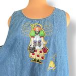 Vintage Quacker Factory Denim Jumper Midi Dress Plus 2X Yellow Floral Embroidery Blue Photo 1