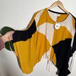 SWF Sweetner Top Women M Black Yellow Drawstring Parachute Blouse Relaxed Geo Size M Photo 3