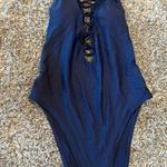 Aerie Maillot De Bain Navy Lace Up Deep Plunge Front One Piece size M Photo 0