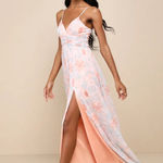 Lulus Exceptional Sweetness Peach Floral Chiffon Pleated Maxi Dress Size XL Photo 2