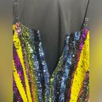 L'ATISTE L’ATISTE NEW rainbow striped sequin v-neck mini dress size large women’s Photo 8