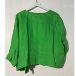 Multiples  · 2X · Linen Cropped Jacket · Emerald Green · Stud Trim · 3/4 Sleeve Photo 2