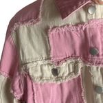 POL Patchwork Fringe Distressed Denim Jacket - Pink/Off White Photo 7