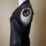 Helmut Lang Helmut Lang Blistered Leather Panel Dress Size 10 Ribbed Knit V-Neck Sheath Photo 2