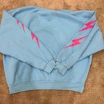 Rare Aviator Nation Sky Blue 4 Bolt Relaxed Crewneck Sweatshirt Sky Neon Pink Photo 8