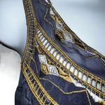 Anthropologie LANGUAGE LA Shades of Blue Hankie Hem Gold Embroidered Top XS Photo 3