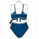 Blooming Jelly  Womens Teal High Waisted Bikini Set Tie Knot Swim Suit M NWT Photo 2