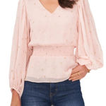 Vince Camuto  Foil Dot Smock waist top in Summer‎ Rose size Medium NWT Photo 0