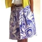 CAbi Women's Blue/White Swirl Graphic Print Lombard Pleated A-Line Skirt size 4 Photo 1
