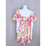 Peach Love California Peach love rainbow sheer print puff short sleeve midi dress with under slip sm Photo 7