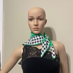 Yves Saint Laurent Vibrant Green and Checkered Silk Mini Scarf Photo 4