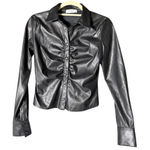 Bailey44 Bailey/44 Black snap Button Women's top ruched faux leather 0 Photo 0