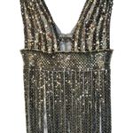 NWT Mandalay Gunmetal Beaded Fringe Cocktail Party Formal Mini Dress Womens Sz 4 Silver Photo 2
