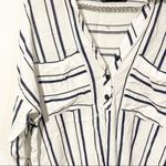 ZARA  Size XS White Blue Stripe Half Button Quarter Sleeve Thin Knit Top Photo 1