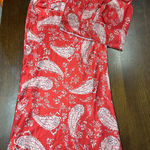 Western Y2K Coquette Babydoll Top Skirt Set Women Small Lace Paisley Boho Silky Red Photo 0