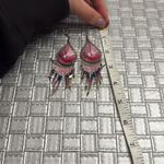 Pink Thread Boho Beaded Dangle Earrings, Multicolor Fringe Festival jewelry Photo 4