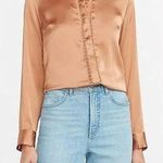 EXPRESS Satin Lace Trim Portofino Mesh Lace Button Down Collar Shirt XS Slim Photo 0