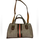 Vintage 70s Canvas Stripe Satchel Crossbody Bag Brown Tan Top Handle speedy Photo 1