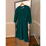 London Style Green Fit & Flare Dress Size 4 Classic Midi Long Sleeve Elegant Photo 2
