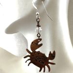 Handmade Copper Crab Earrings with Etched Fish & Crystal Beads Photo 5