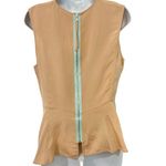Rebecca Taylor  Sleeveless Tan Silver Sequin Demi Peplum Silk Tank Blouse size 6 Photo 2