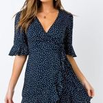 Princess Polly  Wrap Dress Size 4 Navy Dots Evas Garden Spotted Wedding Event Photo 0