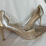 Miluoro High Heel Women's Pointed Toe Crystal Rhinestone Transparent Shoes Gold Size 8 Photo 1