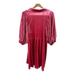 Umgee Pink Velvet Dress Collared V Neck 3/4 Pouf Sleeves with Contrast Detail L Photo 4
