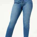 Good American  Good Classic Jeans Womens 6 Medium Wash High Rise Raw Hem Stretch Photo 0