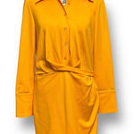 ZARA  Mustard Yellow Twist Front Draped Long Sleeve Asymmetric Hem Shirt Dress L Photo 0