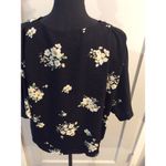 Elodie Large Black floral Button up blouse Womens L V Neck Photo 2