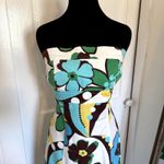 B. Smart VTG Y2K Strapless Tube Top Floral Dress Teal Brown Yellow White Women's 8 Photo 2