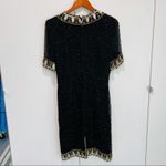 Vintage 80s Silk Beaded Sheath Dress, Formal, Black Tie Cocktail Kazar Blk/Gld Size 6 Photo 13