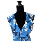 Yumi Kim Blue White Floral 100% Silk Wrap Blouse Size Medium Photo 6