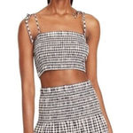 J.Crew  Shirt Women Small Navy Blue White Cotton Gingham‎ Smocked Cropped Top Photo 0