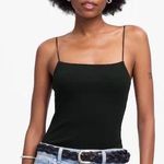 Madewell  women’s Squareneck Tank Top ribbed black spaghetti straps Size L NWT Photo 0