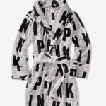 PINK - Victoria's Secret  Gray/Black Short Plush Robe Size XS/S EUC #3550 Photo 4