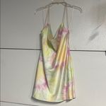 ZARA  WOMENS TIE DYE WATERCOLOR SATIN COWL NECK MINI SLIP DRESS XL PINK YELLOW Photo 2