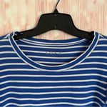 Loft  Blue Tiered Ruffle Sleeve White Striped Crew Neck T Shirt Photo 4