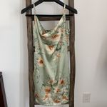 SheIn Mint Green Satin Floral Print Cami Dress Draped Collar Strap /  Photo 4