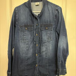 CAbi  Denim Button Down Blouse M Tie Neck Chambray Shirt Photo 0