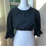 We Wore What Black Cotton Poplin Ruffle Sleeve Cropped Top Size M Photo 0