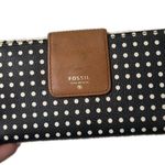 Fossil  Polk Dot Color Block Cow Hide Leather Snap Button Closure Back Zip Wallet Photo 0