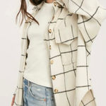 Miou Muse Medium Oversized Ivory with Black Grid Design Flannel Shacket Photo 0