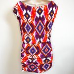 Bebe  colorful Aztec bodycon scoop neck pullover cap sleeve mini dress small Photo 2
