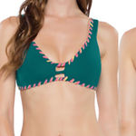Becca  Bikini Top Womens‎ Sz XL Green Reversible Boho Sporty Whipstitch Trim NWOT Photo 0
