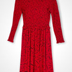 Vintage Ruched Dress Abstract Pattern‎ Ruffled Waist Long Sleeves 90s Mom Style Red Size 10 Photo 0