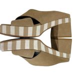 Brenda Zaro Square Toe Tan & White Striped Platform Suede Block Heel Sandals Size 8 Photo 5